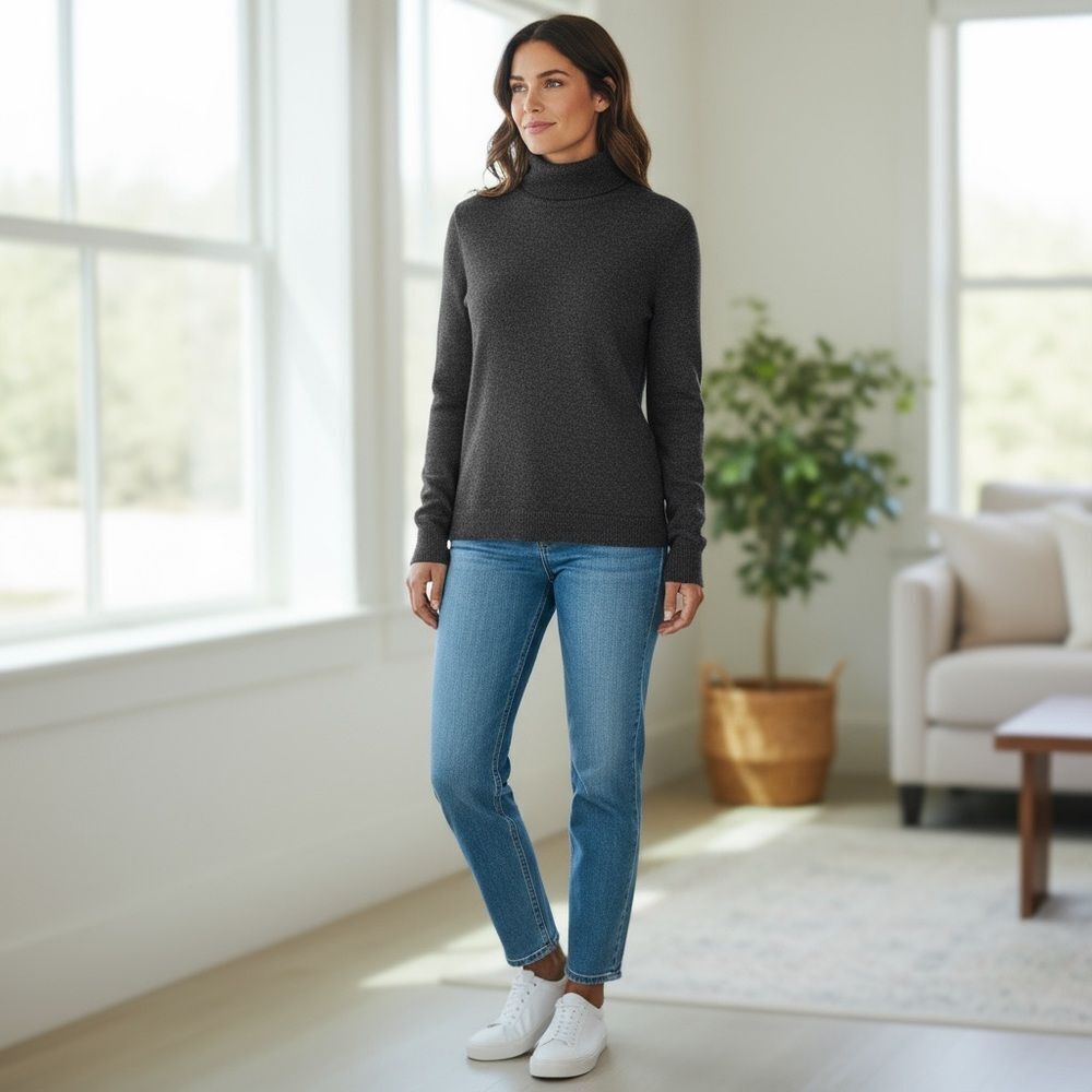 Malo 100% Cashmere Turtleneck Sweater Gray Women’s Large Luxury Italy